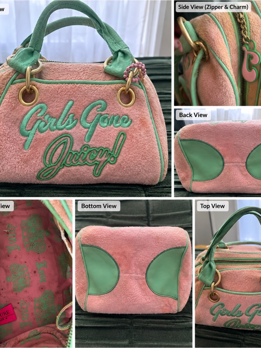 Vintage Juicy Couture Pink & Green Velour bag with charm